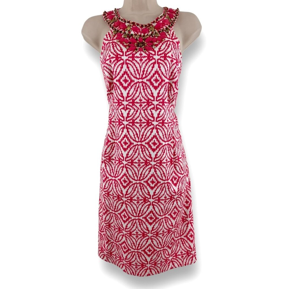 Size‎ 12 INC FUCHSIA IKAT PRINT EMBELLISHED SUMMER DRESS Sundress Summer Wedding